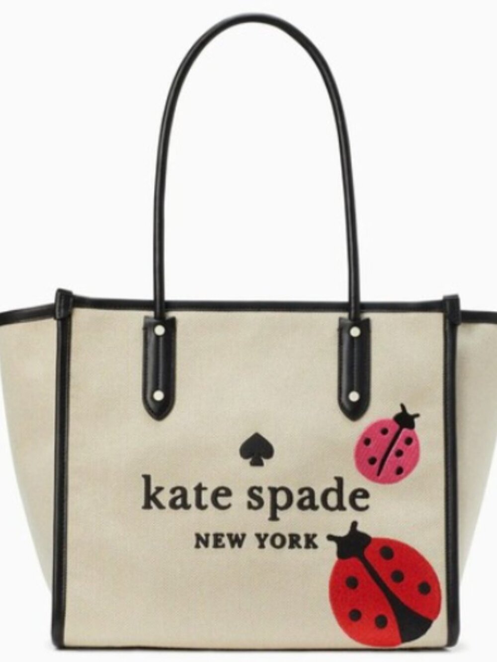 Kate Spade Manhattan Ladybug Large Tote Bag Cream Black Canvas K4609